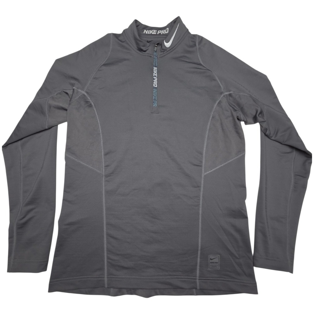 Nike Pro Hyperwarm Mens M Gray 1/4 Zip Fitted Training Top Mock Neck Pullover